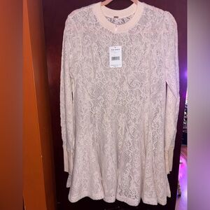 Free People Beige Lace Tunic Top
